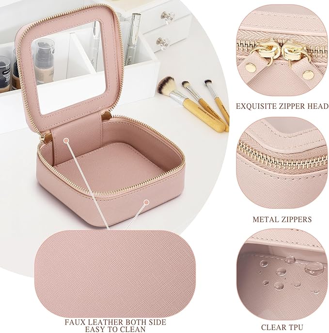 Small Makeup Bag Mini Clear Cosmetic Makeup Case & Toiletry Bag with Zipper Women's Purse Organizer & Car Essentials (Pink, MINI)