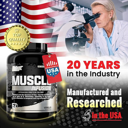 Nutrex Research Whey Protein Powder, Vanilla Muscle Infusion Whey Isolate w/EAA & Hi BCAA for Muscle Gain - 5 Pounds - Muscle Builder for Men & Women, Sports Nutrition, Delicious Taste & Texture