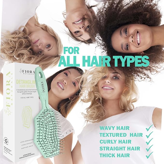 Fiora Naturals Hair Detangling Brush -100% Bio-Friendly Hair Detangler Brush w/Ultra-soft Bristles- Glide Through Tangles with Ease - For Curly, Fine, Women, Men, Kids, Toddlers, Wet and Dry Hair