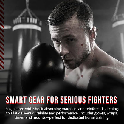 Boxing Set for Adults – 4FT Heavy Duty Hanging Punching Bag (Unfilled) with Gloves, Wraps & Timer – Kickboxing, MMA, Muay Thai Home Gym Training Kit – Saco de Boxeo para Adultos