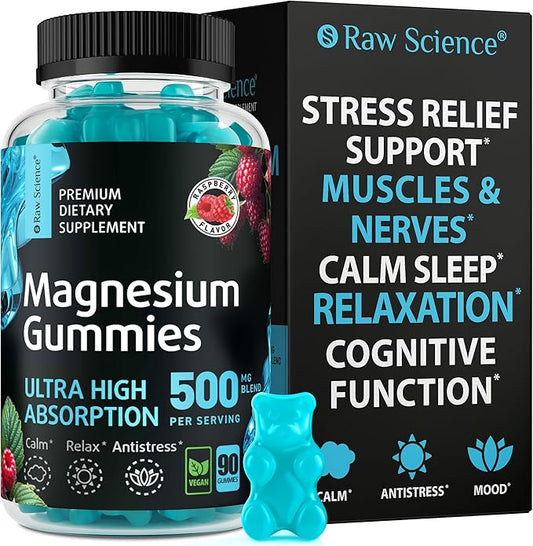 Magnesium Gummies for Adults - Calm Magnesium Complex 500 mg - Magnesium Citrate, Malate, Taurate & Oxide - Magnesium Supplement for Sleep, Muscle Relaxation and Legs Cramp Defense - 90 Vegan Gummies