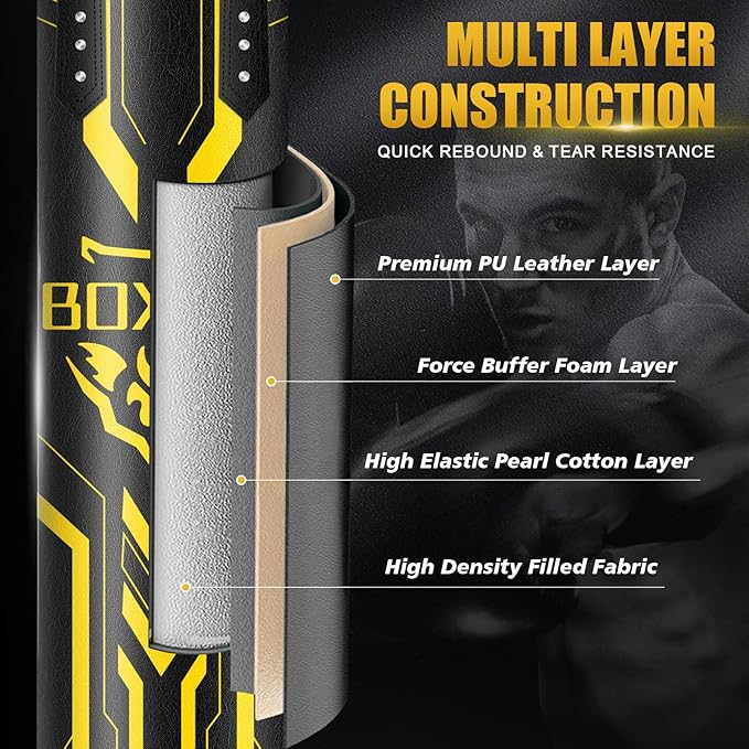 Hanging Punching Bag for Adults, 4ft PU Leather Heavy Boxing Bag Set, Hanging Bag Boxing Equipment for MMA Karate Kickboxing Boxing Home Gym