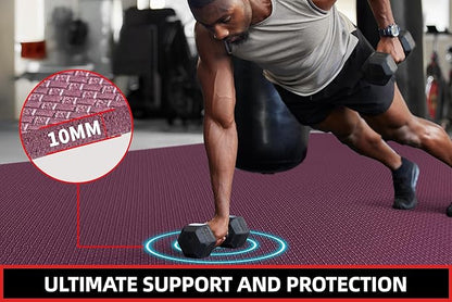 Extra Large Exercise Mat, 10'x6'/9'x6'/8'x6'/7'x5'/6'x4' (8mm/10mm) Thick Workout Mat for Home Gym Flooring, Garage, Shoe-Friendly, High-Density, MMA, HIIT, Weight Lifting, Cardio&Strength