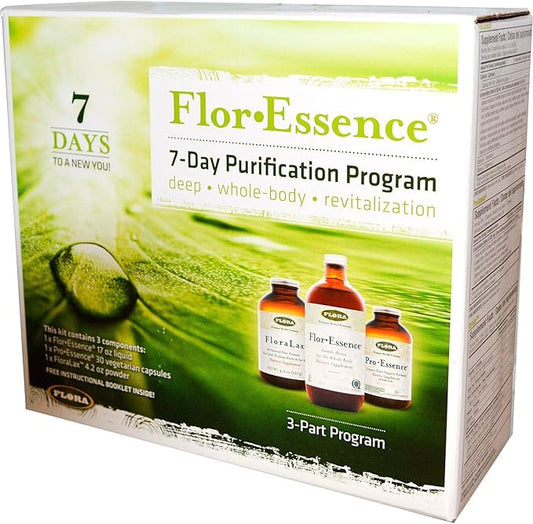 Flora - Flor-Essence 7-Day, 3-Step Kit for Full Body Detox & Cleanse, Detox Kit Contains Detox Tea, ProEssence for Urinary Health and FloraLax Laxative, Plant-Based, Gluten Free, Non GMO