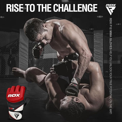 RDX MMA Gloves Grappling Sparring, Maya Hide Leather, Boxing Gloves Men Women Muay Thai Martial Arts Training, Half Finger Adjustable Mitts Wrist Support Kickboxing Cage Fighting Punching Bag Workout