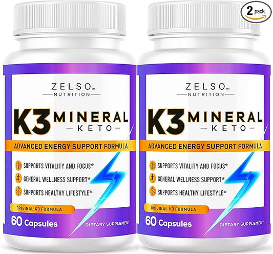 ZELSO (2 Pack) K3 Mineral Pills - K3 Salt Mineral, Vitamin + K3 Capsules Supplement - 2 Months Supply