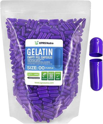 XPRS Nutra Size 00 Empty Capsules - 1000 Count Empty Gelatin Capsules - Empty Pill Capsules - DIY Capsule Filling - Fillable Pill Capsules Empty Gel Caps (Purple)