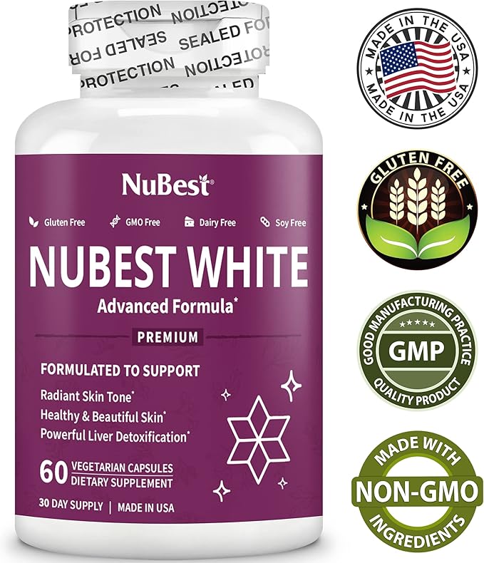 NuBest White - Glutathione 400mg & Milk Thistle Extract - Skin Brightening Supplement - Helps Beautiful and Radiant Skin - Antioxidant Supplement & Detoxification - 3 Pack | 3 Months Supply