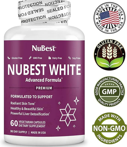 NuBest White - Glutathione 400mg & Milk Thistle Extract - Skin Brightening Supplement - Helps Beautiful and Radiant Skin - Antioxidant Supplement & Detoxification - 3 Pack | 3 Months Supply