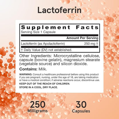 Jarrow Formulas Lactoferrin 250 mg - Immune-Supporting Glycoprotein - For Healthy Immune System Support & Iron Absorption - Freeze Dried - Gluten Free - Non-GMO - 30 Capsules (Servings)