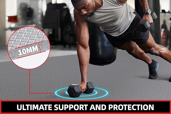 Extra Large Exercise Mat, 10'x6'/9'x6'/8'x6'/7'x5'/6'x4' (8mm/10mm) Thick Workout Mat for Home Gym Flooring, Garage, Shoe-Friendly, High-Density, MMA, HIIT, Weight Lifting, Cardio&Strength