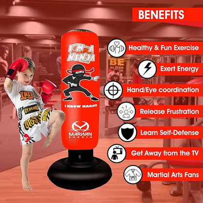 Durable Inflatable Kids Punching Bag for Karate and Boxing – Bounce-Back Martial Arts Bag for Boys and Girls, Great Birthday Gift to Relieve Energy and Build Skills for Boys Ages 4-12