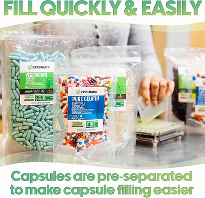 XPRS Nutra Vegan Size 2 Separated Capsules - 1000 Count Premium Empty Capsules Separated in Bags - Clear Empty Capsules - Separated Empty Capsules - Pill Capsules Empty for DIY Supplement Filling