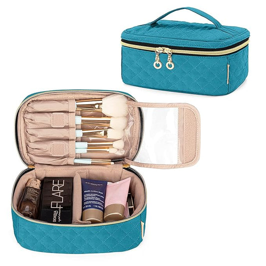 Teamoy Travel Makeup Brush Case, Professional Cosmetic Artist Organizer Case with Handle for Makeup Brushes(up to 7-inch) and Essentials, Small, Teal(BAG ONLY)