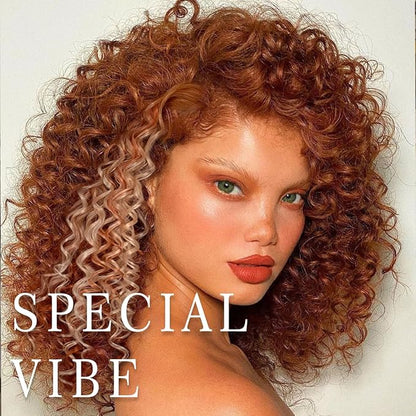 Ginger Curly Wig Skunk Strip HD Lace Front Wig Pre-Plucked Wear And Go Glueless Afro Wig Synthetic Orange Kinky Curly Layered Wig
