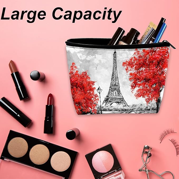 Eiffel Tower Makeup Bag for Purse, Waterproof Funny Paris Cosmetic Bag for Women, Zipper Travel Toiletry Pouch Gift 9.5×5.9 Inch