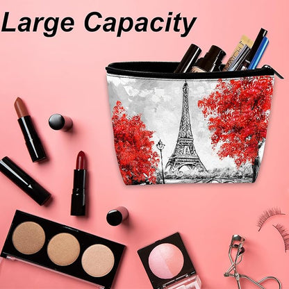 Eiffel Tower Makeup Bag for Purse, Waterproof Funny Paris Cosmetic Bag for Women, Zipper Travel Toiletry Pouch Gift 9.5×5.9 Inch