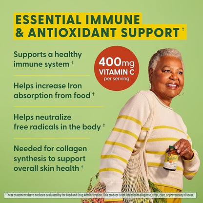 MegaFood Ultra C 400 mg - Vegan Immune Support Supplement with Vitamin C, Made with Real Food Including Broccoli, Carrot, Cranberry & Brown Rice, Gluten-Free, Kosher - 90 Tablets, 90 Servings