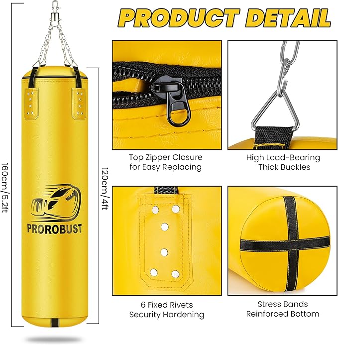 Prorobust Punching Bag for Adults, 4ft PU Heavy Boxing Bag Set with 12OZ Gloves for MMA Kickboxing Boxing Karate Home Gym Training (Unfilled)