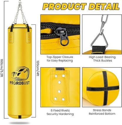 Prorobust Punching Bag for Adults, 4ft PU Heavy Boxing Bag Set with 12OZ Gloves for MMA Kickboxing Boxing Karate Home Gym Training (Unfilled)