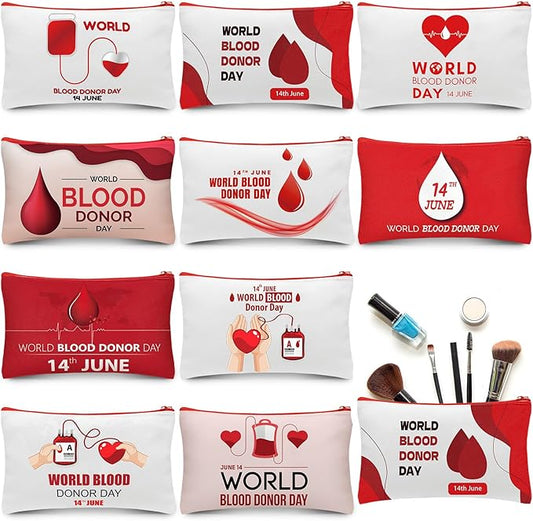 Kacctyen 10 Pcs World Blood Donor Day Appreciation Gifts Makeup Bag Cosmetic Bags Canvas Pouch Bags Portable Blood Donor Pouch Bag Travel Organizer for World Blood Donor Day Charity Giveaways
