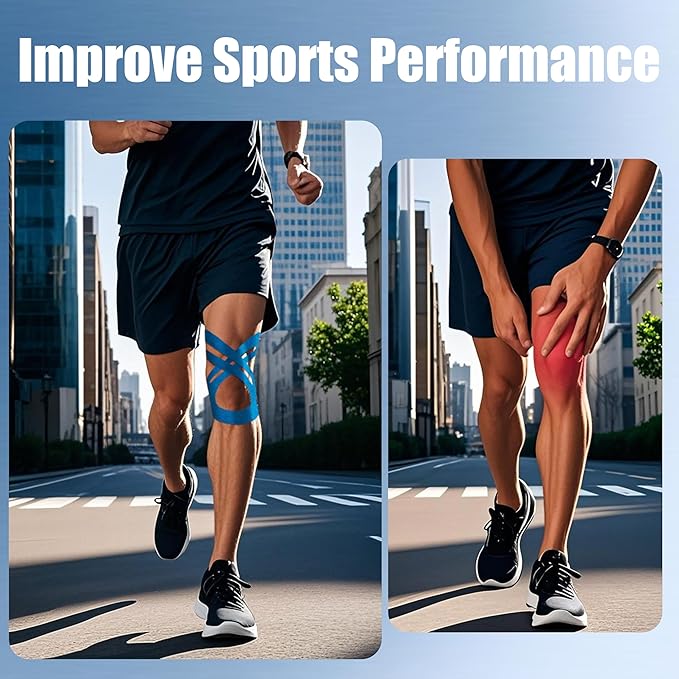 Precut Kinesiology Tape for Knees,12 Pcs – Elastic Knee Support & Stability, Pain Relief – Waterproof, Breathable, Hypoallergenic Athletic Tape (Blue)