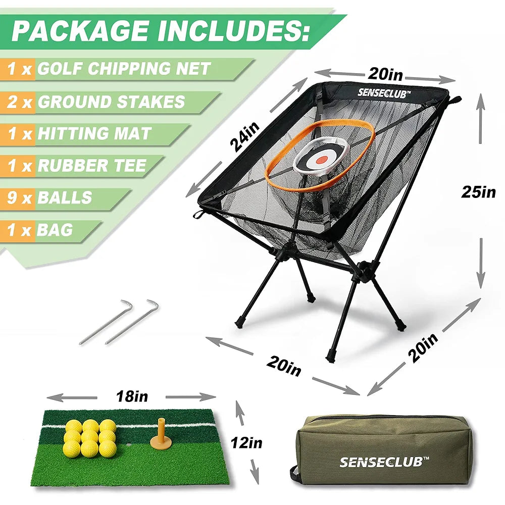 Foldable Chipping Net with Mat & Balls, Indoor Golf Practice Chipping Target, Backyard Golf Game & Gifts