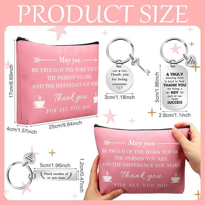 Bucherry 12 Pcs Thank You Gifts 6 Pcs Appreciation Keychain and 6 Appreciation Gift Makeup Bag Travel Cosmetic Pouch Teacher Nurse Coworkers Volunteer Employee