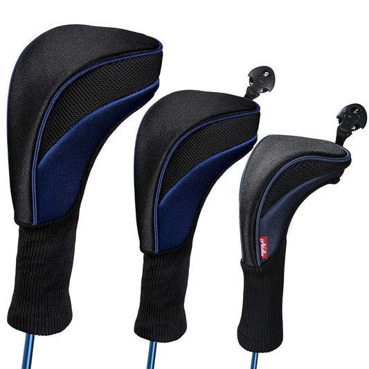 Black Golf Club Head Cover for Driver Fairway 3 Pcs Woods Headcovers, Golf Accessories Hybrid Head Covers Set with Interchangeable Tags 3 4 5 7 X