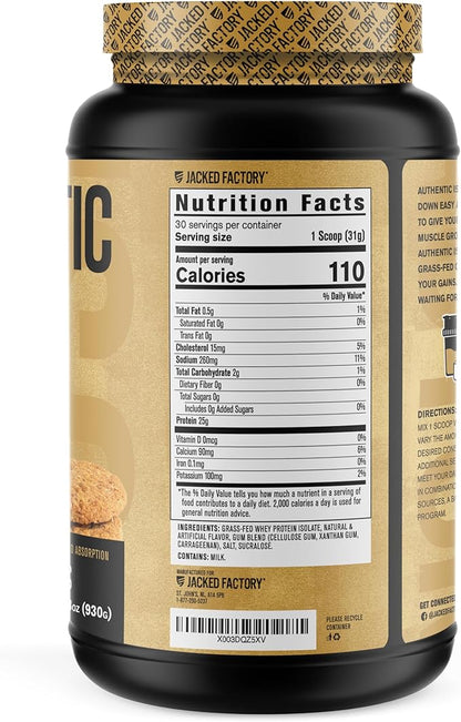 Authentic ISO Grass Fed Whey Protein Isolate Powder - Low Carb, Non-GMO Muscle Building Protein w/ No Fillers, Mixes Perfectly for Post Workout Recovery, Vanilla Oatmeal Cookie - 2LB, 30 SV