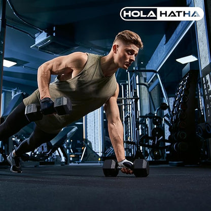 HolaHatha Hexagonal Dumbbell Free Hand Weight Set w/Rack
