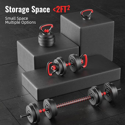 Multi-Functional Portable Changeable Dumbbell and Barbell Kettlebell Set with Adjustable Weights, Multiple Styles, 40LBS or 60LBS Sets