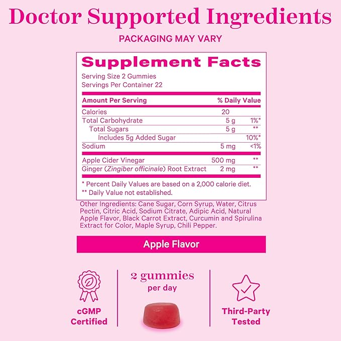 Pink Stork Detox Gummies, ACV Gummies with Ginger to Support Detox and Debloat, Metabolism, Gut Health and Digestion, Chewable Apple Cider Vinegar Gummies - 44 Count