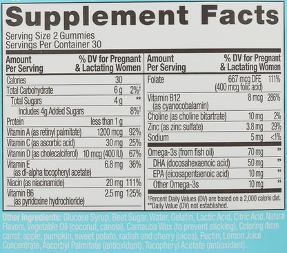 Olly The Essential Prenatal Gummy Multivitamin, 30 Day Supply ( Gummies), Sweet, Folic Acid, Vitamin D, Omega 3 DHA, Chewable Supplement, White Citrus, 60 Count (Pack of 1)