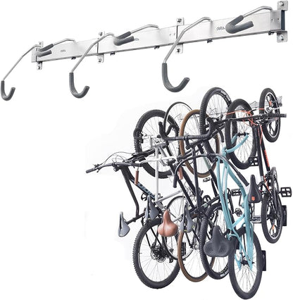 Garage Bike Rack Wall Mount Rail Rack by Delta Cycle - Bike Hangers for Garage - Bike Storage Rack for MTB, Road & Ebike - Holds up to 300 lbs - Fully Adjustable Staggered Hook Design