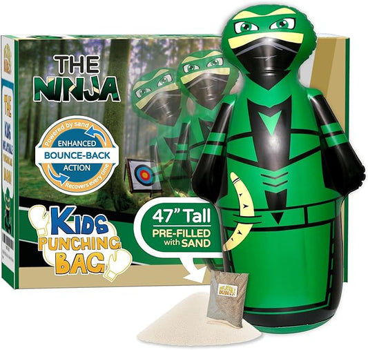 INFLATABLE DUDES Ninja Toy 47 Inches -Kids Punching Bag | Already Filled with Sand| Bop Bag | Inflatable Bopper | Boxing | Ninja Birthday Party | Party Decorations | Punching Bag for Kids- (Archy)