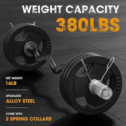 FEIERDUN Olympic EZ Curl Bar - 47" Weightlifting (390LBS Capacity), 2-Inch Weight