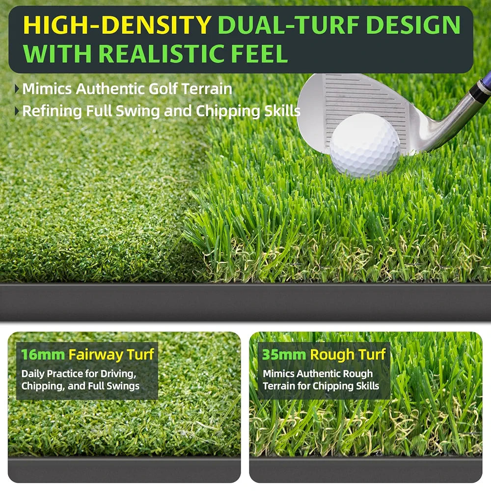 Thickened Dual-Turf Golf Mat: 5x4ft 31mm/21mm Heavy-Duty Golf Hitting Mats Practice Outdoor/Indoor, Elite Dense Artificial Turf Matt Training Aid for Backyard/Garage/Driving Range/Simulators