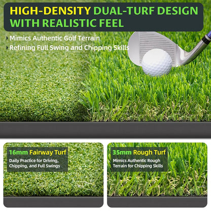 Thickened Dual-Turf Golf Mat: 5x4ft 31mm/21mm Heavy-Duty Golf Hitting Mats Practice Outdoor/Indoor, Elite Dense Artificial Turf Matt Training Aid for Backyard/Garage/Driving Range/Simulators