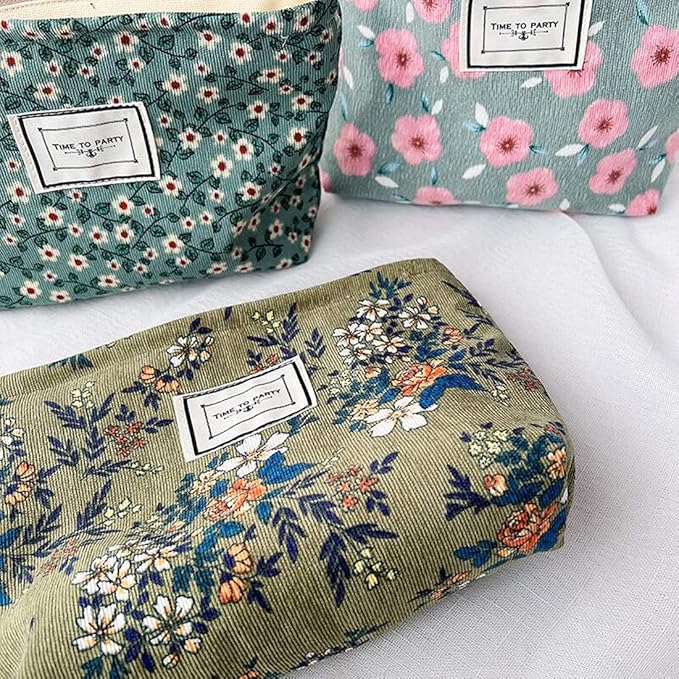 Cosmetic Bags for Women Makeup Bag Large Capacity Purse Travel Toiletry Zipper Storage Pouch Make up Brushes Organizer for Gifts (mini flowers, Green)