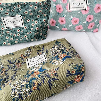 Cosmetic Bags for Women Makeup Bag Large Capacity Purse Travel Toiletry Zipper Storage Pouch Make up Brushes Organizer for Gifts (mini flowers, Green)
