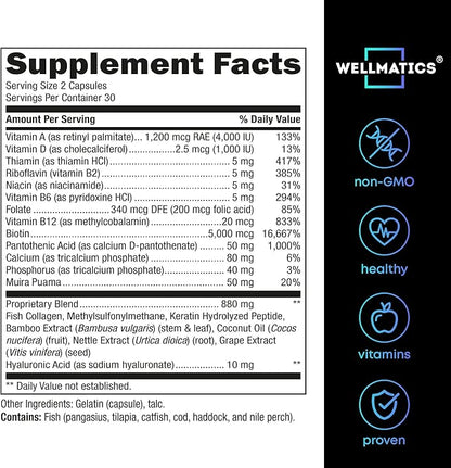 Biotin and Collagen Supplements - Hair Growth Vitamins - Made in USA - Hair and Nails Vitamins for Women - Biotin Vitamins for Hair Skin and Nails - Vitamin B Complex - Hyaluronic Acid - 60 Caps