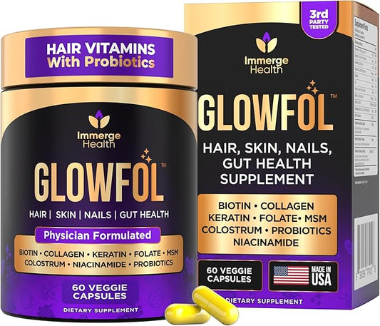 Biotin Collagen Supplement with Probiotics, Colostrum, Hyaluronic Acid and Keratin for Faster Hair Growth | Hair Skin Nails Vitamins For Women and Men | Biotin Hair Growth Supplement | 60 Capsules