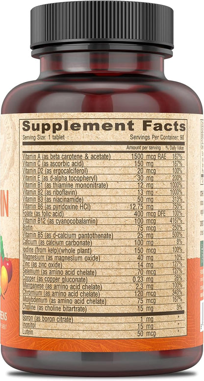 DEVA Vegan Multivitamin & Mineral Supplement Iron-Free - Vegan Formula with Green Whole Foods, Veggies, and Herbs - High Potency - 100% Vegan - 90 Count (Pack of 1)