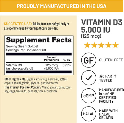 NatureWise Vitamin D3 5000iu  1 Year Supply for Immune Support, Healthy Muscle Function, and Bone Health - Non-GMO, Gluten Free in Organic Extra Virgin Olive Oil, , 360 Count
