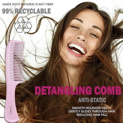 Fiora Naturals Bio-friendly Hair Detangler, Round Brush, and Comb Set for Women - All Hair Types: Natural, Fine & Curly - Ideal for Detangling and Blow Drying
