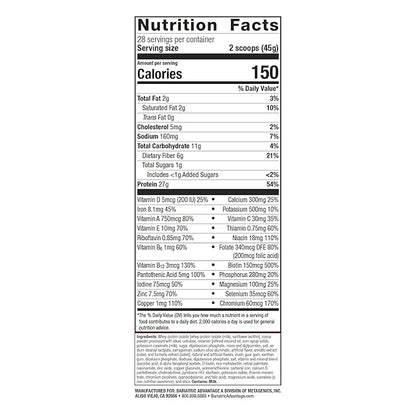 Bariatric Advantage High Protein Meal Replacement Drink Mix, Protein Powder Whey Isolate for Gastric Bypass and Sleeve Gastrectomy Patients, 27g Protein, Lactose Free - Chocolate - 28 Servings