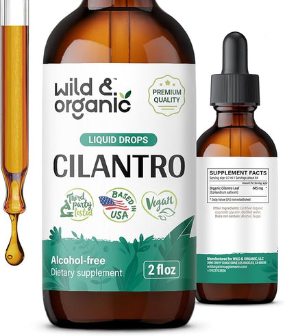 Wild & Organic Cilantro Tincture - Detox Cleanse w/Cilantro - Antioxidant Drops w/Dried Cilantro Leaves Extract - Vegan Cilantro Detox Supplements - Alcohol-Free Cilantro Drops - 2 oz