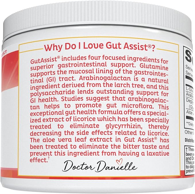 Doctor Danielle Gut Assist - Leaky Gut Repair Supplement Powder - Glutamine, Arabinogalactan, Licorice Root - Supports IBS, Heartburn, Bloating, Gas, Constipation, SIBO from, Berry Flavor