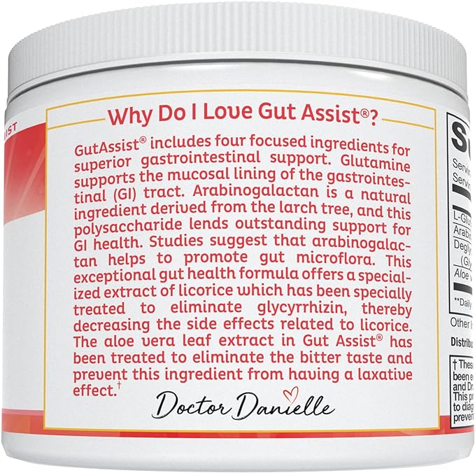 Doctor Danielle Gut Assist - Leaky Gut Repair Supplement Powder - Glutamine, Arabinogalactan, Licorice Root - Supports IBS, Heartburn, Bloating, Gas, Constipation, SIBO from, Berry Flavor